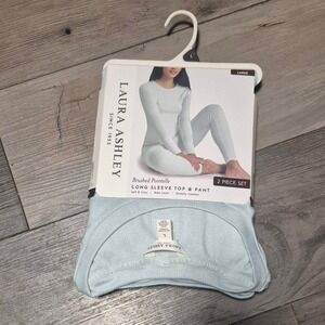 Laura Ashley Womens Brushed Pointelle Pajama Set 2 Piece Long Sleeve Seafoam L